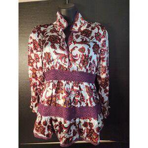 Odd Molly 841 Suddenly Caught Myself 100% Silk Paisley Lace Trim Tunic
 Size 1